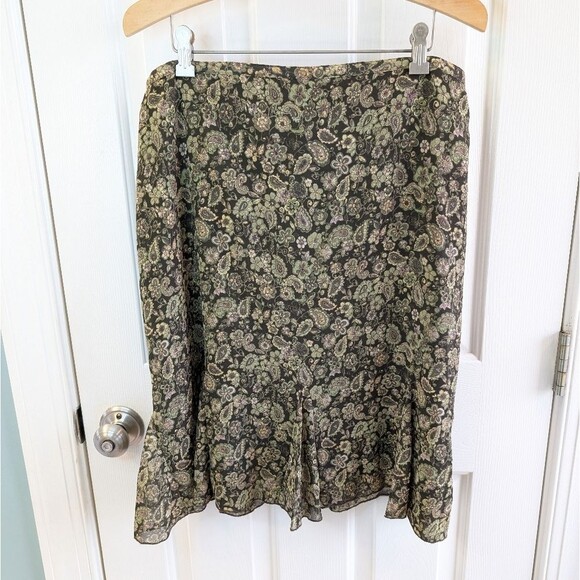 Y2K Fairy Grunge Dark Floral Dress Barn Skirt Green Gold Large - Picture 11 of 11